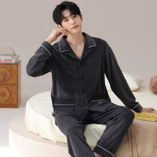 批发秋冬季海岛<b class='q'>绒</b>开衫翻领<b class='q'>睡衣</b>男休闲青年保暖加厚<b class='q'>珊瑚</b><b class='q'>绒</b>家居服套装