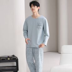 批发春秋新款<b class='q'>纯棉</b>男士长袖长裤套头<b class='q'>睡衣</b>运动休闲男家居服