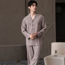 批发春秋新款<b class='q'>纯棉</b>男士长袖长裤开衫翻领<b class='q'>睡衣</b>7A抗菌时尚休闲男家居服