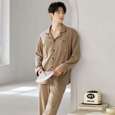 批发冬季新款睡衣男士高质量双面德绒翻领开衫长袖长裤舒适家居服套装