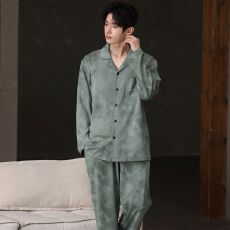 批发春秋新款<b class='q'>纯棉</b>男士长袖长裤开衫翻领<b class='q'>睡衣</b>7A抗菌时尚休闲男家居服