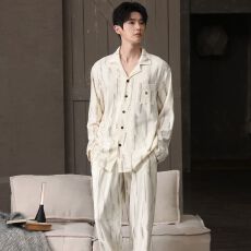 批发春秋新款<b class='q'>纯棉</b>男士长袖长裤开衫翻领<b class='q'>睡衣</b>7A抗菌时尚休闲男家居服
