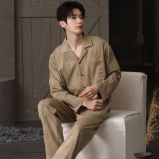 批发春秋新款<b class='q'>纯棉</b>男士长袖长裤开衫翻领<b class='q'>睡衣</b>7A抗菌时尚休闲男家居服