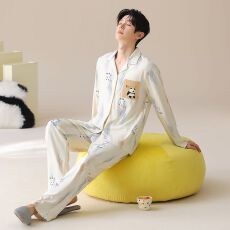 批发春秋新款<b class='q'>纯棉</b>男士长袖长裤开衫翻领<b class='q'>睡衣</b>时尚休闲男家居服