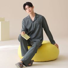 批发春秋新款<b class='q'>纯棉</b>男士长袖长裤开衫翻领<b class='q'>睡衣</b>时尚休闲男家居服