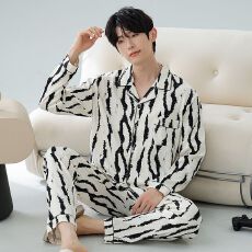 批发秋季2025新款男士睡衣云朵棉翻领开衫长袖长裤休闲舒适家居服套装