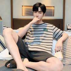 批发<b class='q'>短袖</b>短裤睡衣男套装夏天家居服休闲夏季套头青年网红薄款