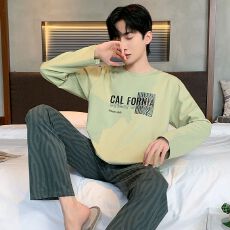 批发<b class='q'>长袖</b>纯棉睡衣薄款<b class='q'>男</b>套装家居服全棉青年秋季纯棉休闲套头春秋直播