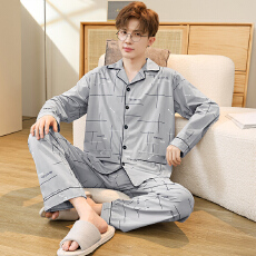 批发新款秋季长须长裤男士睡衣仿棉宽松开衫翻领<b class='q'>加肥</b><b class='q'>加大</b>套装
