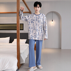 批发秋季新款睡衣男士拉架仿棉长袖直播套装外出休闲宽松家居服