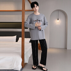 批发秋季新款睡衣男士拉架仿棉长袖直播套装外出休闲宽松家居服
