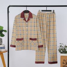 批发男款精梳棉长袖长裤春秋两件套简约印花翻领开衫家居服外出带门襟