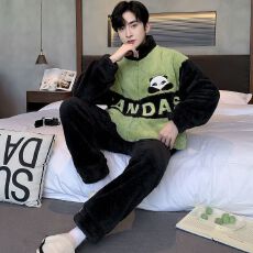 批发2025年睡衣<b class='q'>男士</b>秋冬季新款拉链圆领长毛绒长袖长裤可外穿