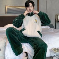 批发2025年睡衣<b class='q'>男士</b>秋冬季新款拉链圆领长毛绒长袖长裤可外穿