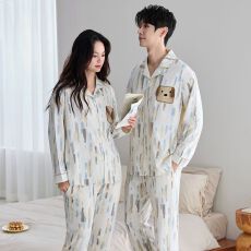 批发春季新款纯棉翻领开衫长袖长裤<b class='q'>睡衣</b>男女<b class='q'>情侣</b><b class='q'>休闲</b>套装
