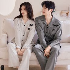 批发春季新款纯棉翻领开衫长袖长裤<b class='q'>睡衣</b>男女<b class='q'>情侣</b><b class='q'>休闲</b>套装