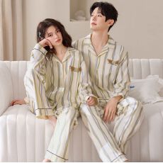 批发春季新款纯棉翻领开衫长袖长裤<b class='q'>睡衣</b>男女<b class='q'>情侣</b><b class='q'>休闲</b>套装