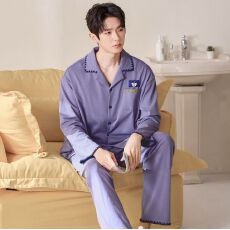 批发2026年春季新款纯棉翻领开衫长袖长裤睡衣男女情侣休闲套装