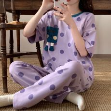 批发新款睡衣女夏季短袖长<b class='q'>裤</b>圆领套头韩版学生甜美可爱卡通<b class='q'>套装</b>家居服