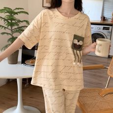 批发新款睡衣女夏季短袖长<b class='q'>裤</b>圆领套头韩版学生甜美可爱卡通<b class='q'>套装</b>家居服