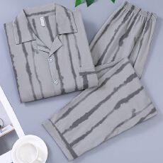 批发春秋季新款睡衣男士长袖长裤仿棉翻领宽松大码家居服套装