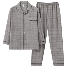 批发春秋季新款睡衣男士长袖长裤仿棉翻领宽松大码家居服套装