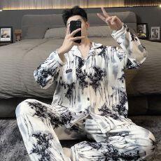 批发实拍图（300斤大码海岛绒睡衣）大码男装春秋冬长袖男士#98105-7