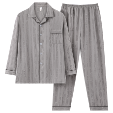 批发秋季新款睡衣男士长袖长裤仿棉翻领宽松大码家居服套装