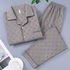 批发秋季新款睡衣男士长袖长裤仿棉翻领宽松大码家居服套装