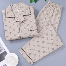 批发秋季新款睡衣男士长袖长裤仿棉翻领宽松大码家居服套装