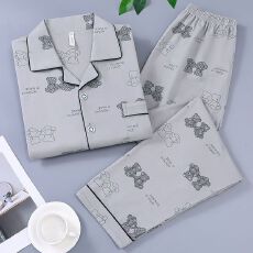 批发秋季新款睡衣男士长袖长裤仿棉翻领宽松大码家居服套装