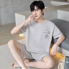 批发短袖短裤睡衣男套装家居服青年夏季纯棉套头直播休闲套装