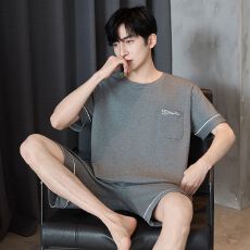 批发【板板】短袖短裤睡衣男套装家居服青年夏季纯棉套头直播休闲套装