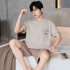 批发短袖短裤睡衣男套装家居服青年夏季纯棉套头直播休闲套装