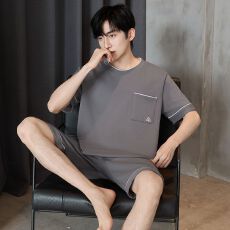 批发短袖短裤睡衣男套装家居服青年夏季纯棉套头直播休闲套装