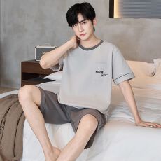 批发短袖短裤睡衣男套装家居服青年夏季纯棉套头直播休闲套装