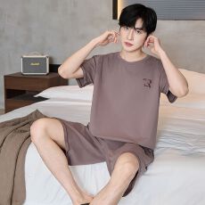 批发短袖短裤睡衣男套装家居服青年夏季纯棉套头直播休闲套装