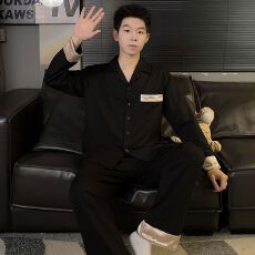 批发睡衣男春秋季纯棉长袖高级感休闲2026新款家居服男士大码开衫套装