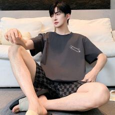 批发男士睡衣2026年夏季纯棉双短青年睡衣男家居休闲家居服套装