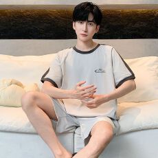 批发男士睡衣2026年夏季纯棉双短青年睡衣男家居休闲家居服套装
