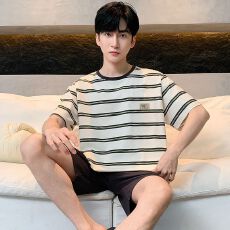 批发男士睡衣2026年夏季纯棉双短青年睡衣男家居休闲家居服套装