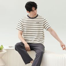 批发夏季新款<b class='q'>睡衣</b>男拉架仿<b class='q'>棉</b>圆领短袖长裤休闲套装可外穿家居服