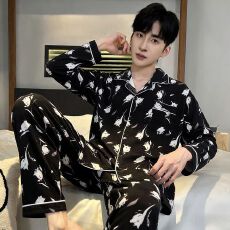 批发睡衣男春秋季仿棉长袖休闲2026新款家居服男士<b class='q'>加肥</b><b class='q'>加大</b>码开衫套装