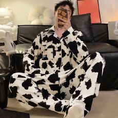 批发睡衣男春秋季仿棉长袖休闲2026新款家居服男士<b class='q'>加肥</b><b class='q'>加大</b>码开衫套装