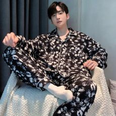 批发睡衣男春秋季仿棉长袖休闲2026新款家居服男士<b class='q'>加肥</b><b class='q'>加大</b>码开衫套装