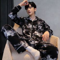 批发睡衣男春秋季仿棉长袖休闲2026新款家居服男士<b class='q'>加肥</b><b class='q'>加大</b>码开衫套装