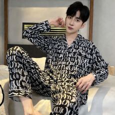 批发睡衣男春秋季仿棉长袖休闲2026新款家居服男士<b class='q'>加肥</b><b class='q'>加大</b>码开衫套装