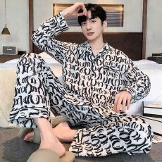 批发睡衣男春秋季仿棉长袖休闲2026新款家居服男士<b class='q'>加肥</b><b class='q'>加大</b>码开衫套装