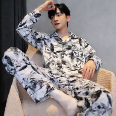 批发睡衣男春秋季仿棉长袖休闲2026新款家居服男士<b class='q'>加肥</b><b class='q'>加大</b>码开衫套装