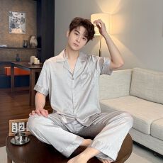 批发春夏季男款提花冰雪丝时尚舒适家居服<b class='q'>睡衣</b>
